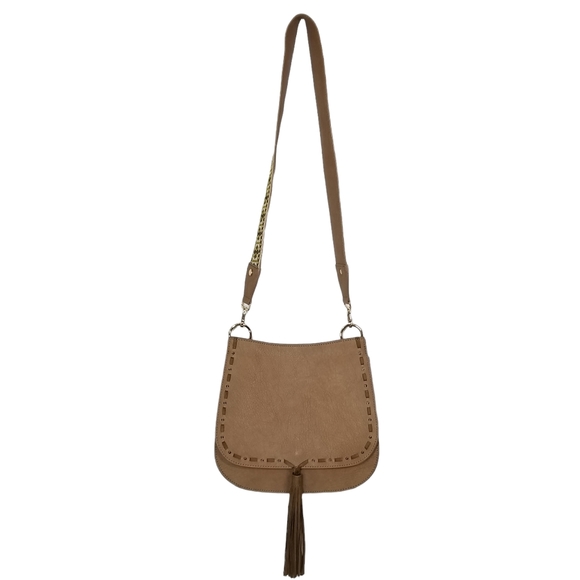Steve Madden BSwiss Womens Saddle Bag in Tan with Embroidered Guitar Strap - Picture 6 of 12